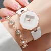 Set da 6 pezzi Lusso Donna Custodia a Rombo Orologio al Quarzo & Set Gioielli Diamante Cuore d'Amore