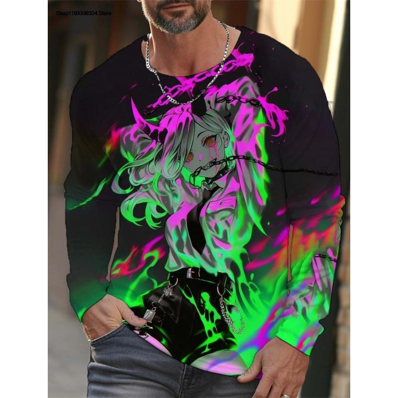 Men's Long Sleeve T-Shirt Cartoon Sexy Girl Pattern 3d Printed Oversized T Shirts For Men Personality Girl Harajuku Clothing Tops Tees