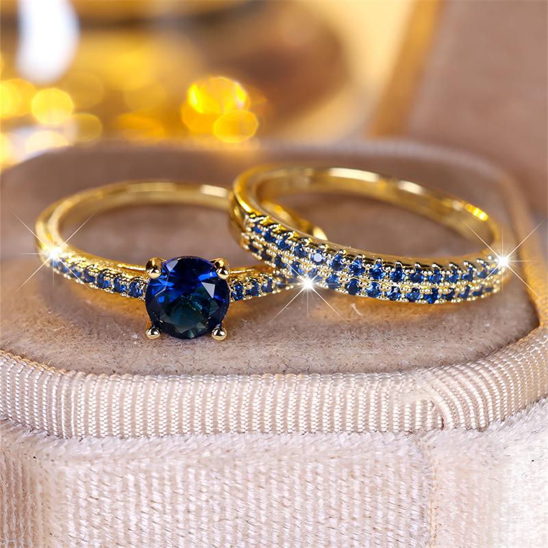 Luxury Rose Red Blue Purple Green Stone Wedding Bands Antique Gold Color Couple Engagement Ring Sets For Women Mothers Day Gifts