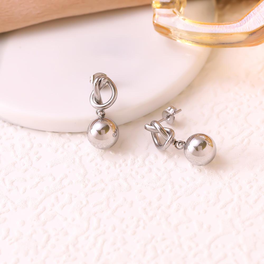 

French Retro Knotted Titanium Steel Earrings: 18K Gold-Plated Dangle Jewelry for Women