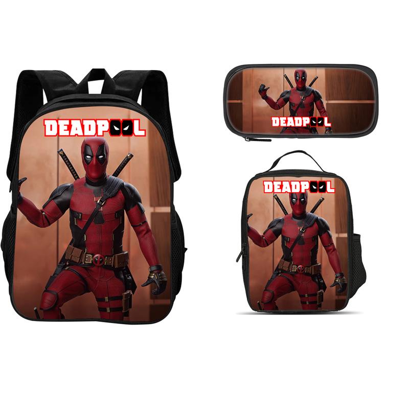 Deadpool Movie 3Pcs Set Backpack+Pencil Case+lunch Bags  Fashion Boy and Girl Child Gift School Stationery