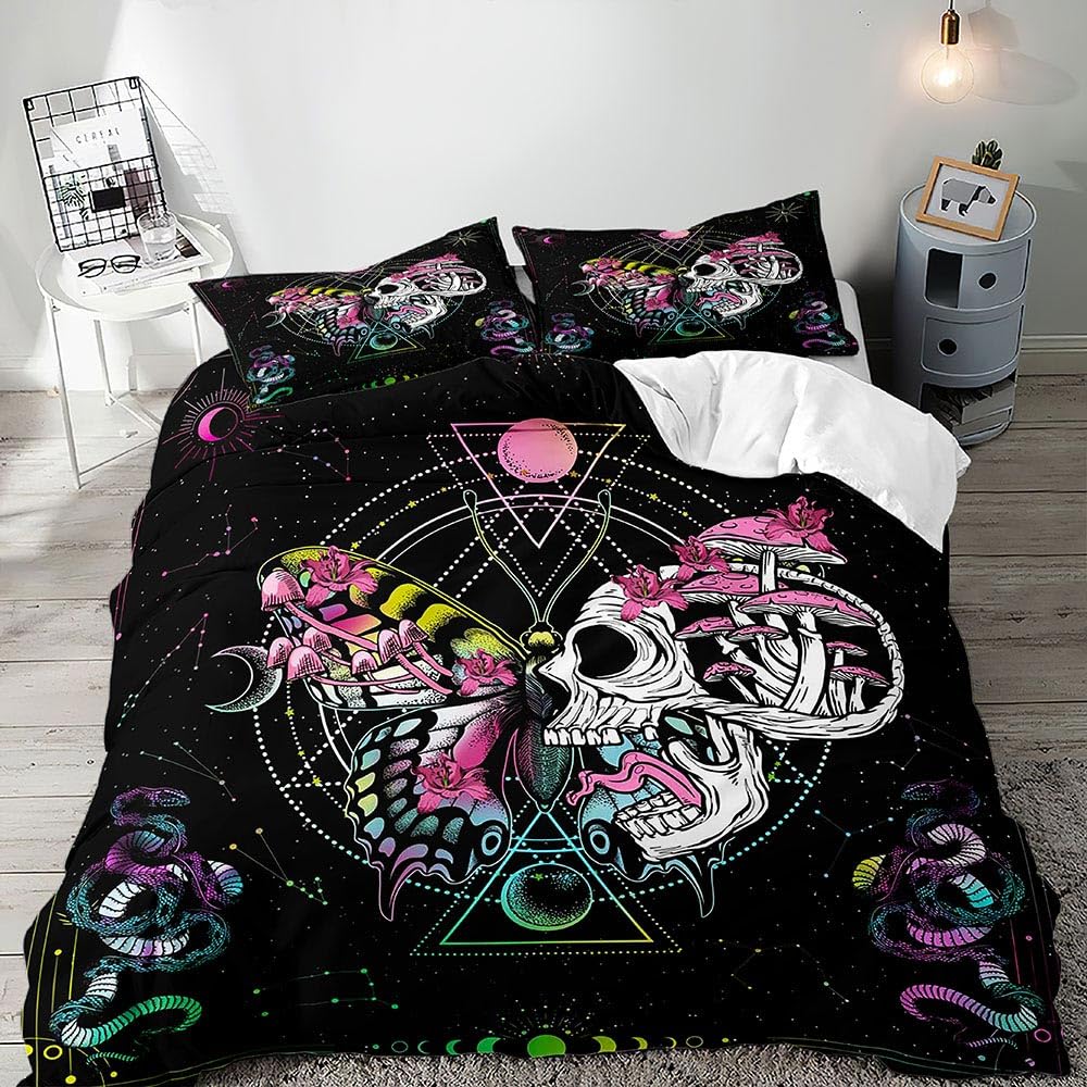Mushroom And Moon Duvet Cover Sets For Teens Lightweight Quilt Cover With 2 Pillowcase Night Plants Themed Bedding Sets No Quilt