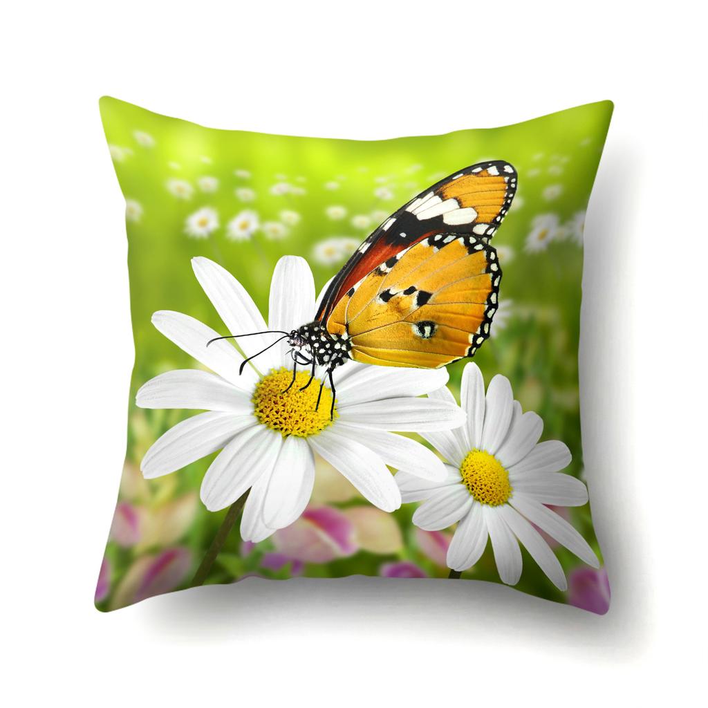 Butterfly Flower Polyester Single-sided Pillow Case Bedside Pillow Case Office Waist Sofa Cushion Case