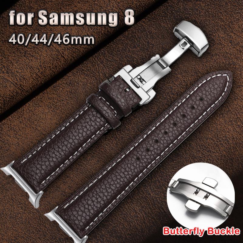 New Leather Strap for Samsung Galaxy Watch 8 Classic 46mm Butterfly Buckle Bracelet for Galaxy Watch 8 44mm 40mm Wristband