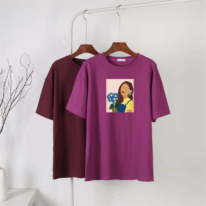 Hirsionsan Nueva Camiseta con Gráfico de Personaje Harajuku para Mujer 100% Algodón Manga Corta Camiseta Verano Suave Oversize Jersey Top