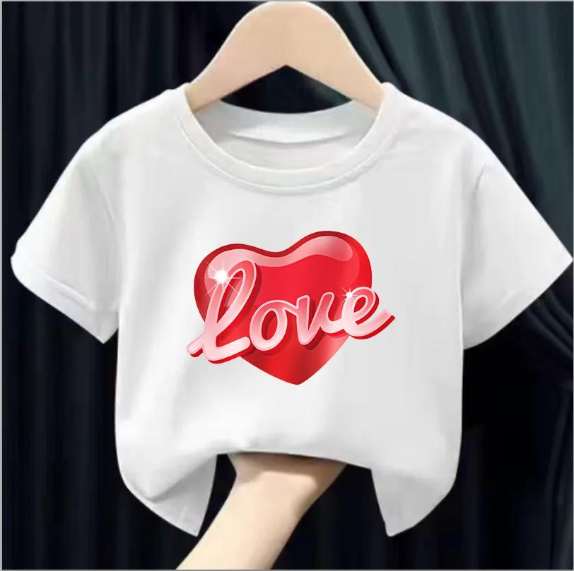 Children Short Sleeve Tops Funny Heart Shaped Design Tshirt Girls Spring Party Dresses Kid Lovely Tees Girl Clothes