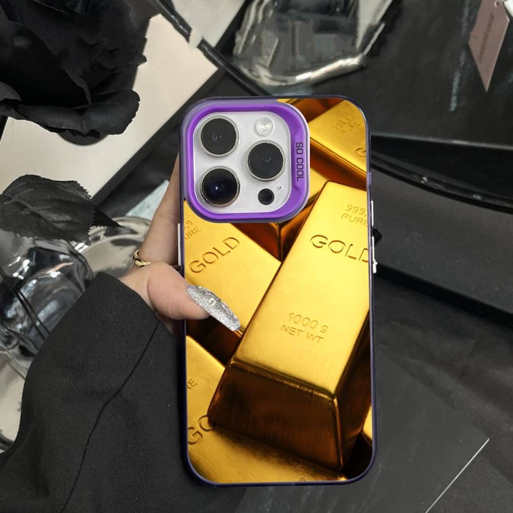 Cool Precious Gold Art Phone Case For iPhone 16,15,14,17,13,12,11,XS,Mini,Pro,SE,MAX Purple Matte Silicone Cover