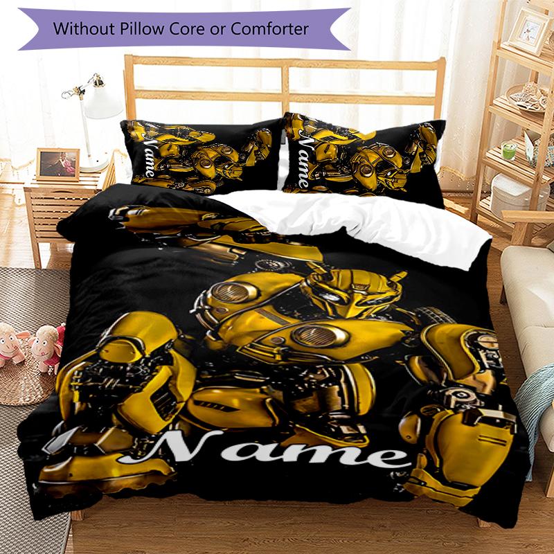 3pcs Custom Name Bumblebee Bedding Set Duvet Cover Closure Includes 1 Duvet Cover & 2 Pillowcases for All Seasons Bedroom Decor