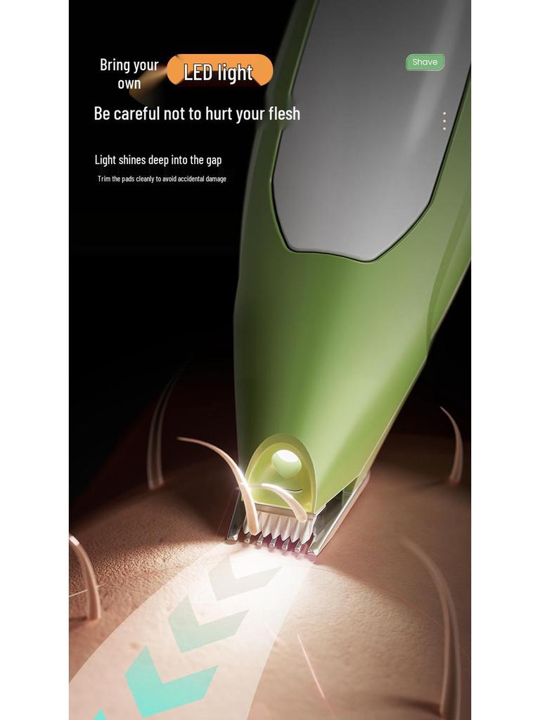 Rechargeable Pet Paw & Hair Trimmer - Safe Rounded Edge, Low Noise, Vibrating Electric Clipper with Light
