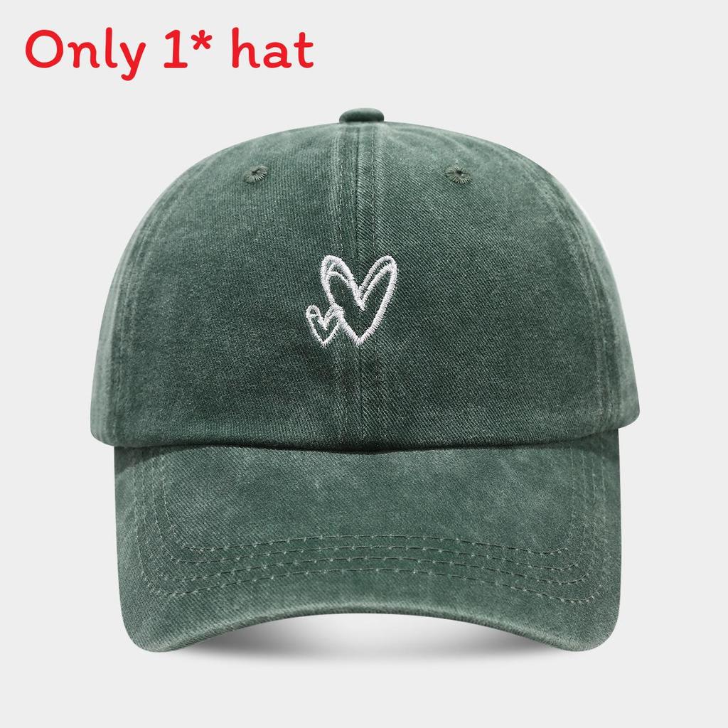 Artistic Retro Heart Design Cotton Baseball Cap With Sunblock For Travel And Leisure Green