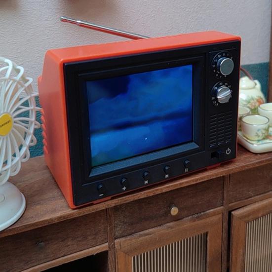 Mini TV Real Video Playback Mini Working TV for Doll Houses 1/12 Scale with Rotatable Antenna USB Rechargeable Battery Miniature Furniture Toy Gift