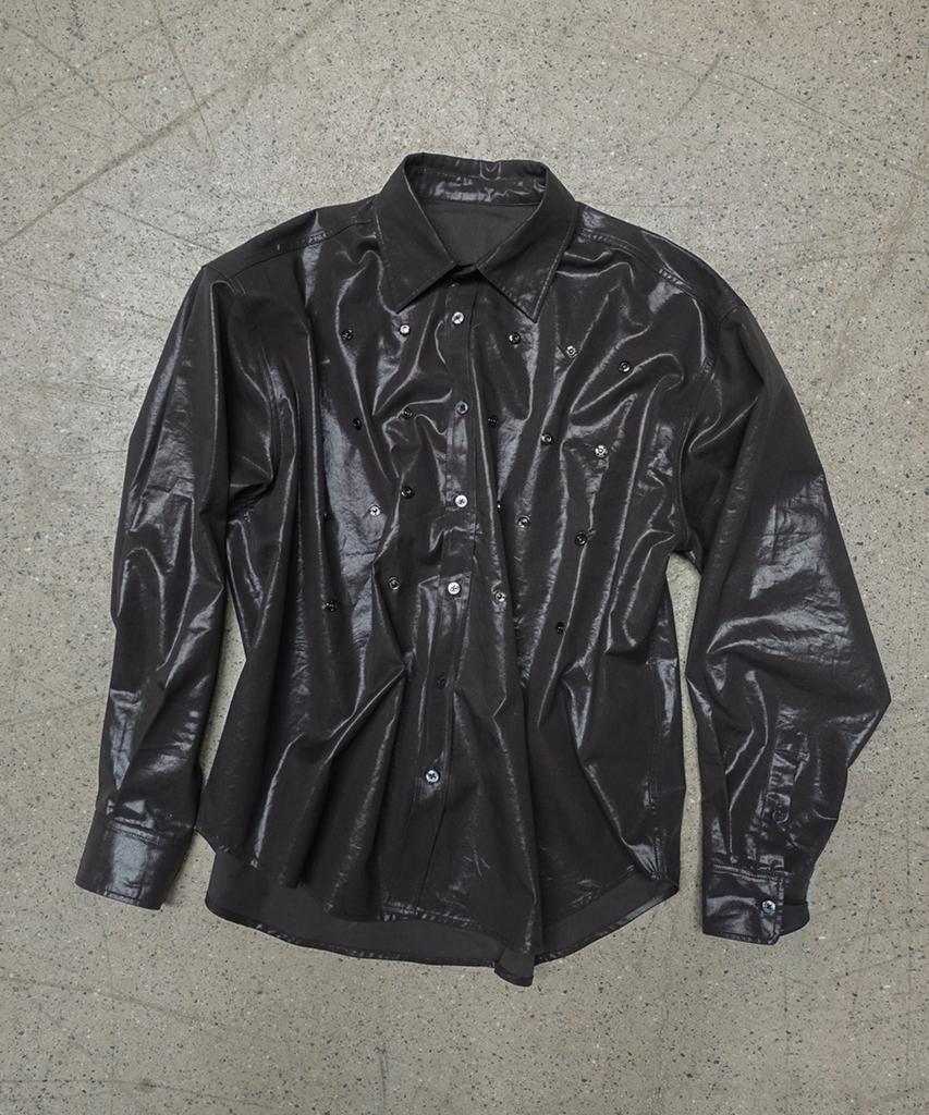 Mosan Snap-Button Overfit Coated Shirt (Charcoal)