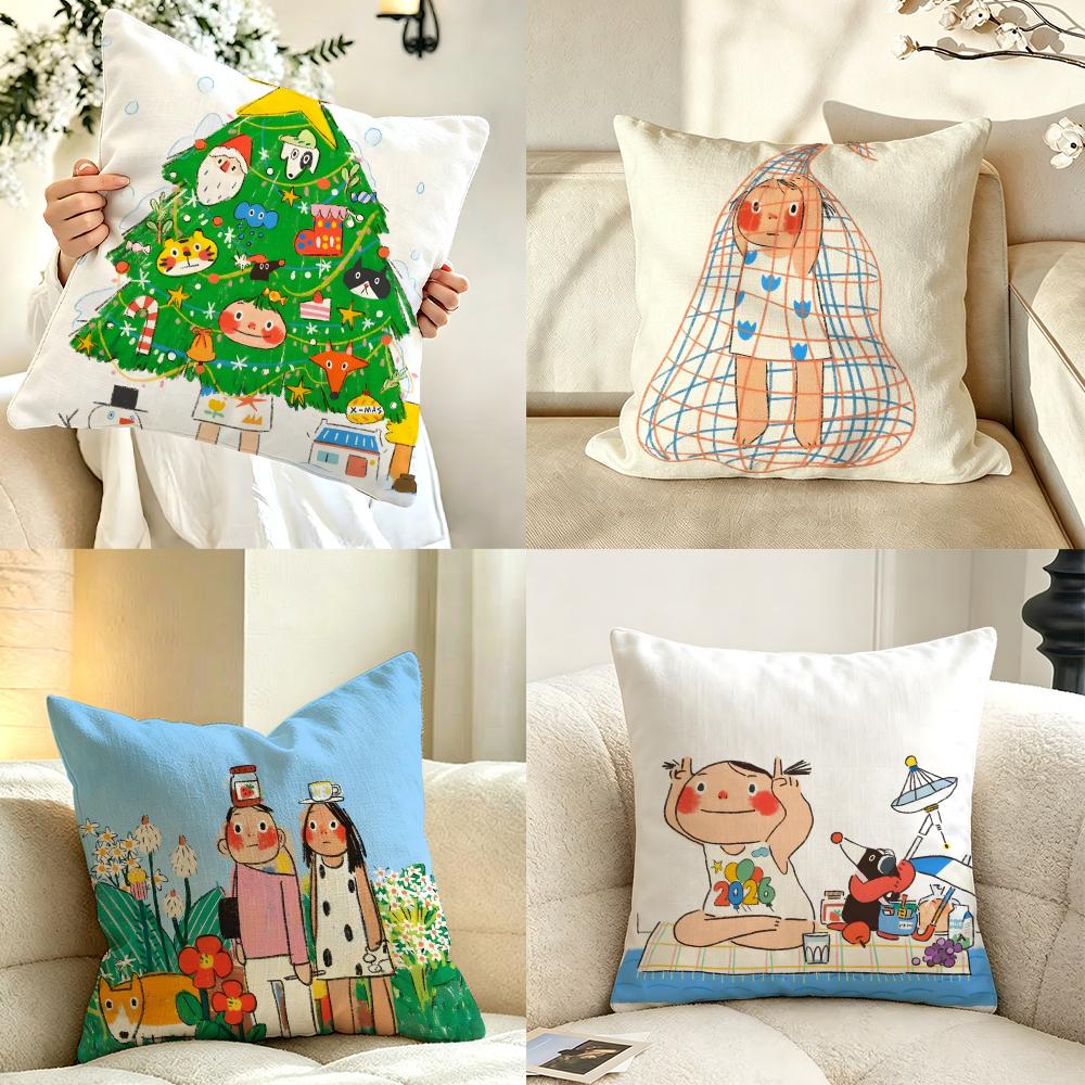 Character PPdohk Cushion Cover Pillow Case Antidustmite Pillowcase Silky Short Plush Sofa Cushion Cover hot