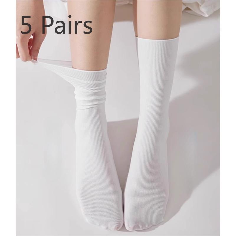 5 Pairs of Women's Summer Thin Style All Match In The Tube Pile Socks