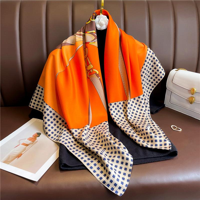 New 90X90cm Square Silk Scarf Women Popular Scarves Ladies Hair Neck Bandanna Headband Foulard Headcloth Muslim Headscarf Female