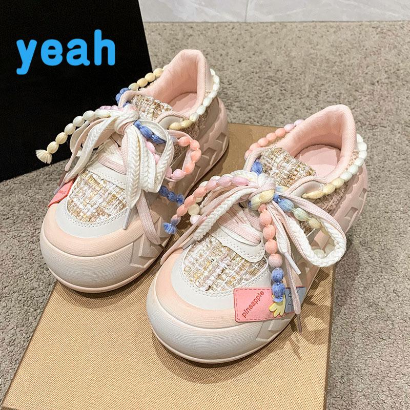 Fashion Korean Style Ladies Fashion Kawaii Round Toe Lace Up Comfort Women's Vulcanized Shoes Spring Flats Outdoor Sneakers Zapatillas