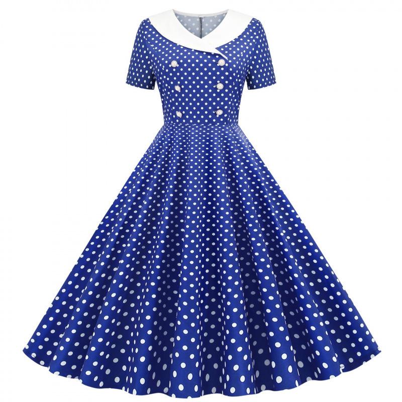 Polka Dot Print Maxi Dress Large синий