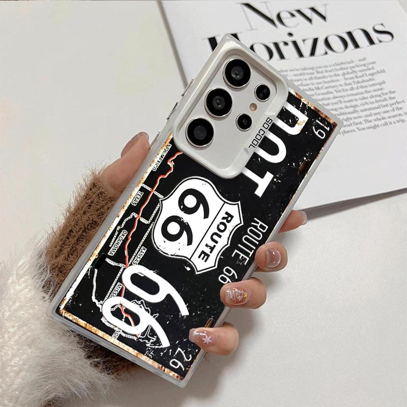 Retro Vintage License Plate Soft Phone Case for Samsung Galaxy S24 S25 FE S26 Edge S23 Ultra S22 Plus S21 + Shockproof Cover Bac