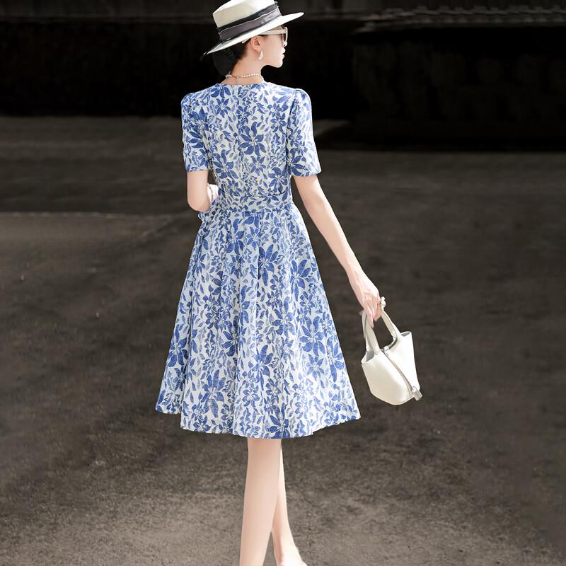 Lanser's Elegant French A-Line Printed Midi Dress