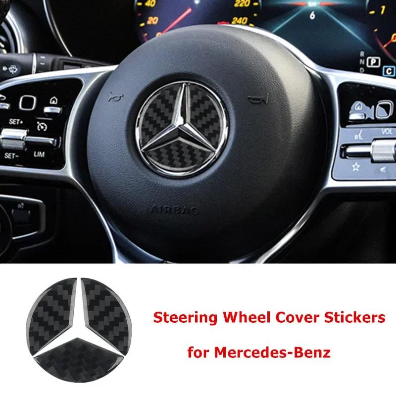 Car Sticker Carbon Fiber Car Steering Wheel Cover Stickers Auto Decorative Decals for Mercedes Benz New B/C/E Class A Class C200