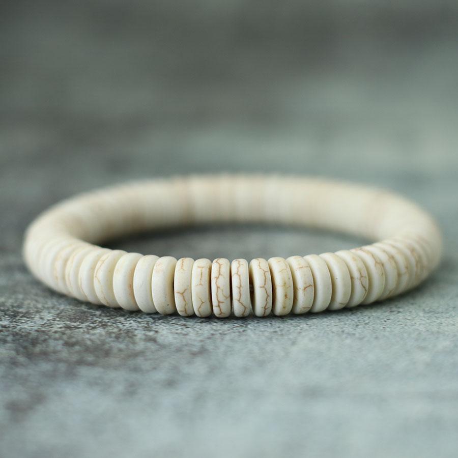 Noter Braccialetto Minimalista Bianco in Pietra di Howlite Unisex Perline Distanziatrici Rotonde 6/8/10mm Braccialetto Accessori Bohemien da Spiaggia Pulsera