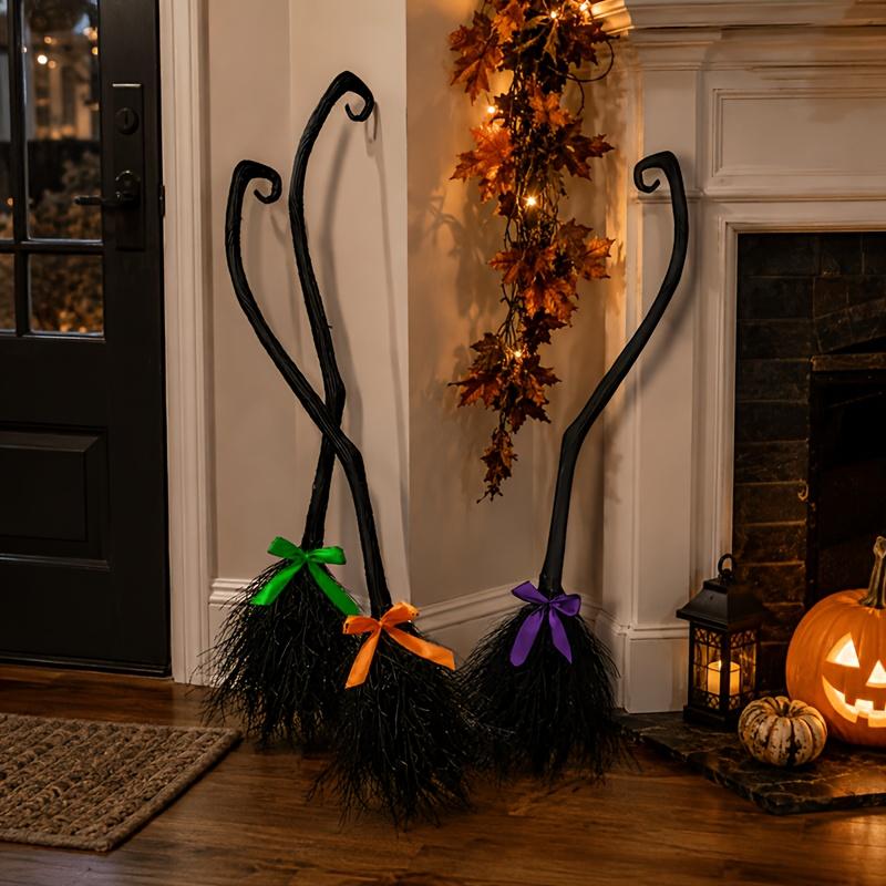 Scopa da Strega di Halloween con 3 Nastri e 1 Pezzo, Accessorio Photo Booth per Feste di Halloween, Accessorio Decorativo di Halloween, Accessorio per Costume Scopa da Strega