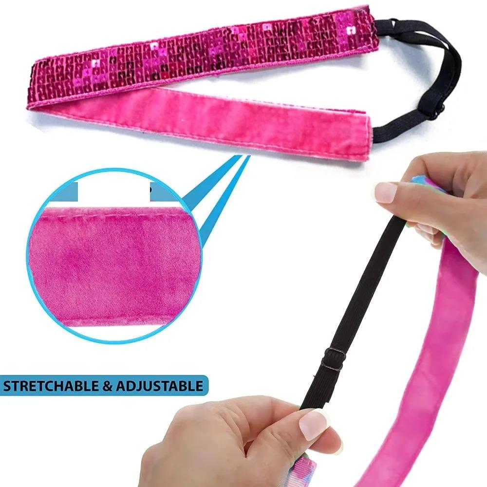 1PC Women Sequin Headband Multiple Colors Anti-slip Elastic Adjustable Hairband for Sports Yoga