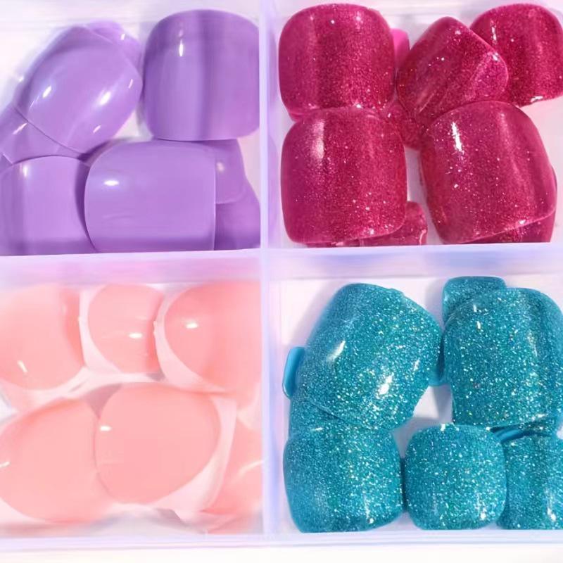 

French White Glitter Press-On Nail Tips with Jelly Glue