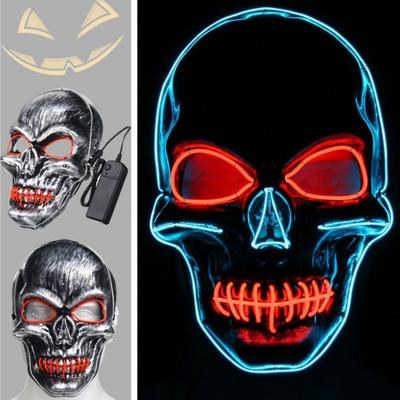 Najnowsze maski LED na Halloween, impreza taneczna, migające światło neonowe LED, świecąca maska ducha czaszki z drutu EL