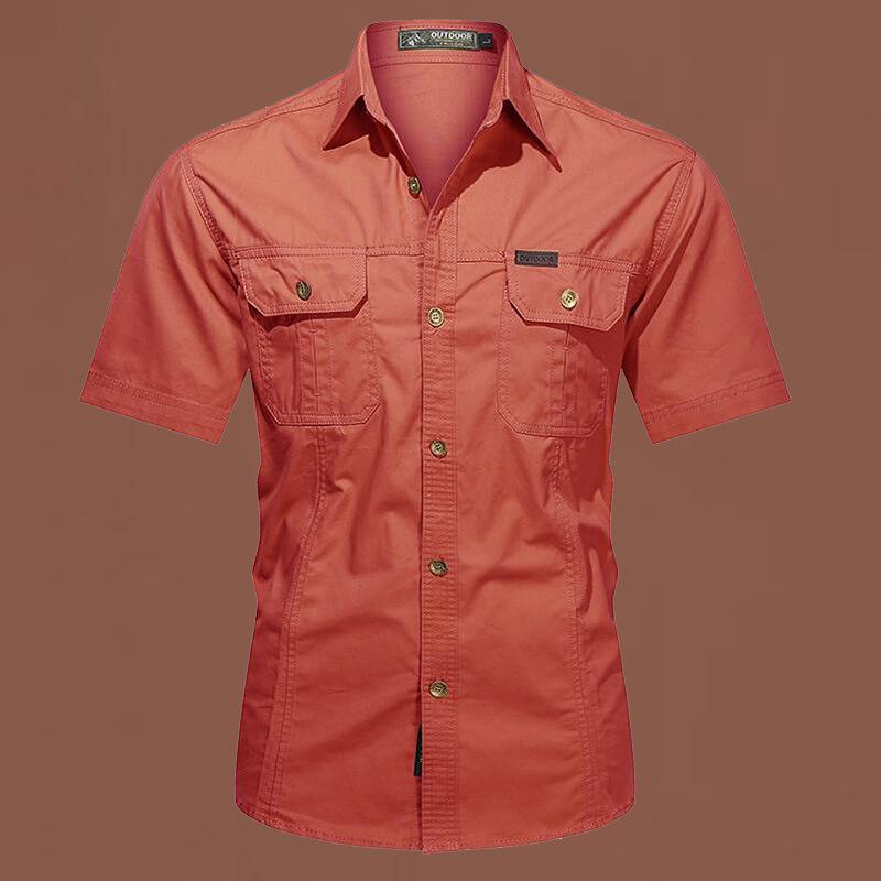 Men's Summer Military-Style Cotton Short-Sleeve Shirt - Casual, Lightweight, Multi-Pocket, Plus Size Workwear