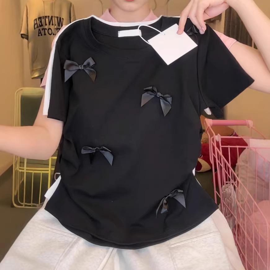 Japanese Pink Bow Short Sleeve T-shirt - Sweet & Spicy Niche Slim Fit Summer Top