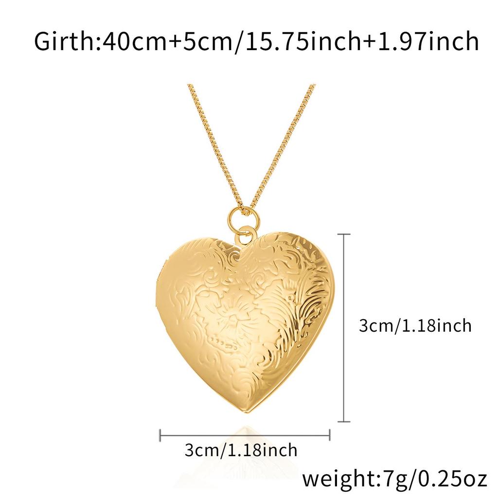 Collana con Ciondolo Medaglione a Cuore Inciso Placcato Argento con Portafoto per Donna