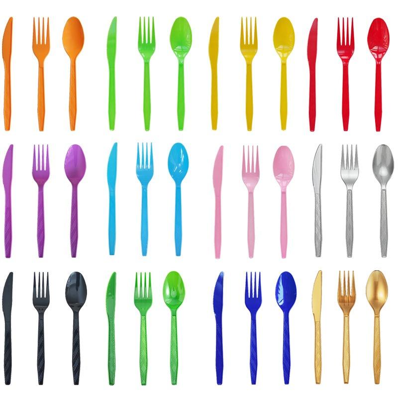 Disposable Knife Fork Spoon Cutlery Set Pink Blue Disposable Tableware Birthday Party Decorations Wedding Baby Shower Supplies