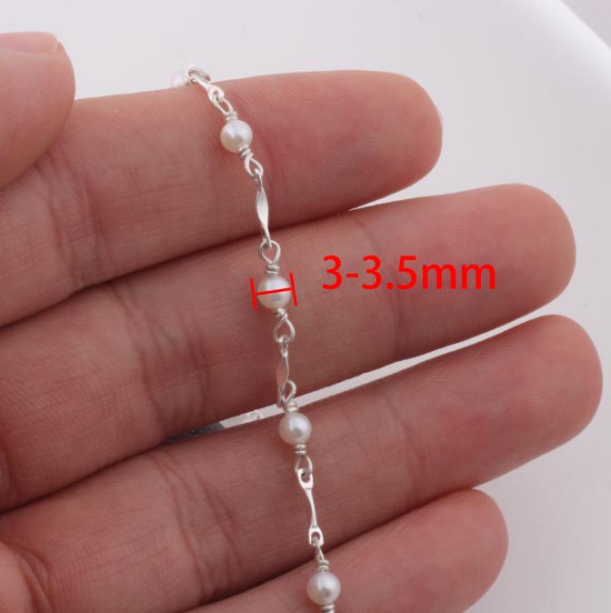 14K Gold Filled Dapped Bar Chain Beaded 3-3.5mm Fresh Water Pearls for DIY Permanent Handmade Necklace Bracelet Jewelry Making