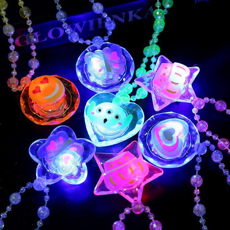 Girls Princess Light Up Necklace Led Flashing Acrylic Beads Pendant Toys Children's Birthday Party Props Pendant Necklace Gift