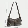 Vintage Distressed Melard Tone Studded Y2K Underarm Shoulder Bag for Women, Fashion Top Handle Handbag, Retro Punk Purse