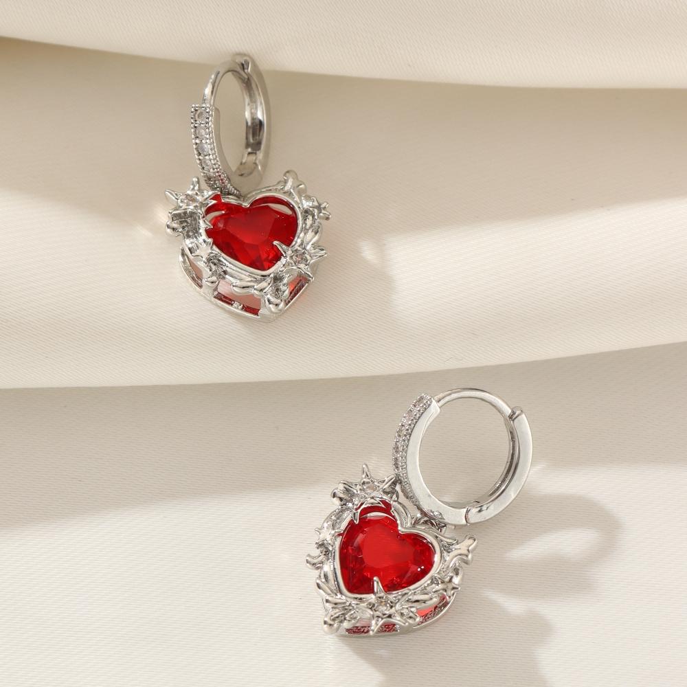 1 Pair Fashion Heart Shape Dangle Earrings for Women Cubic Zirconia Jewelry Daily Wedding Party Accessories
