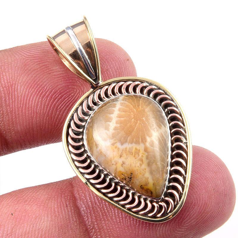 

Natural Fossil Coral 925 Solid Sterling Silver TwoTone Gift Pendant 1.50 h7w10