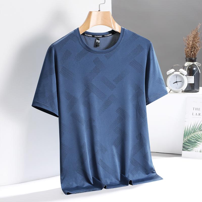 Short-sleeved Ice Silk Short-sleeved T-shirt Men's Thin Loose Quick-drying T-shirt Running Sports Elastic Men's Top Large Size