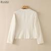 ZANZEA Women Elegant Cropped Blazer Long Sleeve Open Front Thin Short Jacket Office Lady Suit Coat