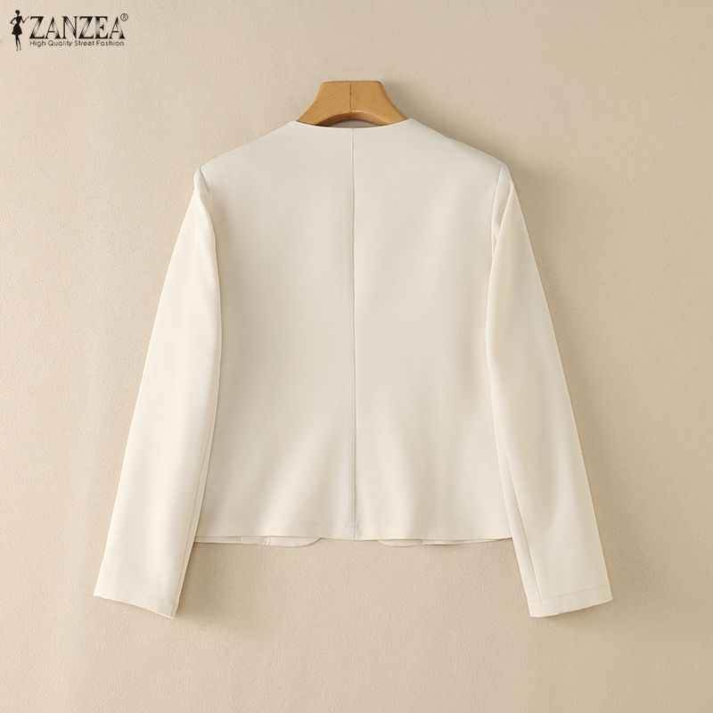 ZANZEA Women Elegant Cropped Blazer Long Sleeve Open Front Thin Short Jacket Office Lady Suit Coat