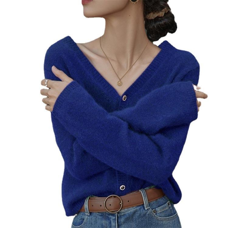 Spring and Autumn V-neck Sweater Cardigan Jacket for Women Loose Gentle Knitted Top