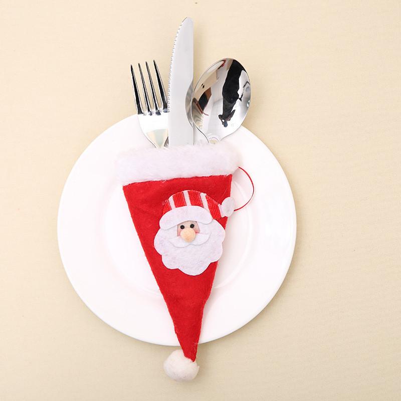 Beautifully Christmas Crafted Flatware Covers Set With Santa And Snowman Hat Designs For Festive Dining
