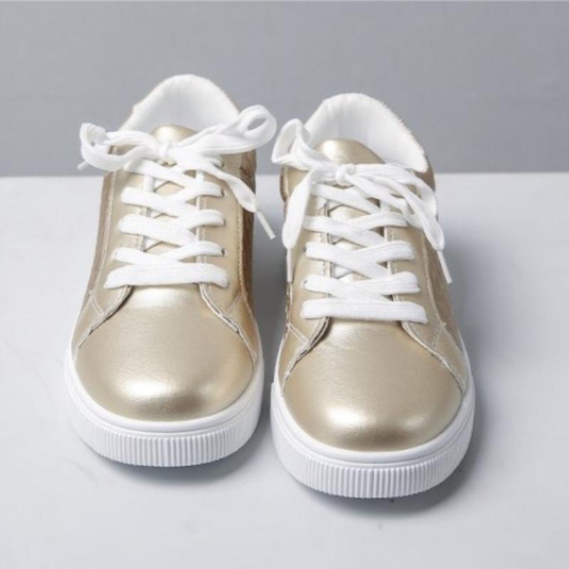 Plus Size Gold Sneakers 2026 Spring New Versatile Casual Flat Sneakers Women Fashion White Shoes