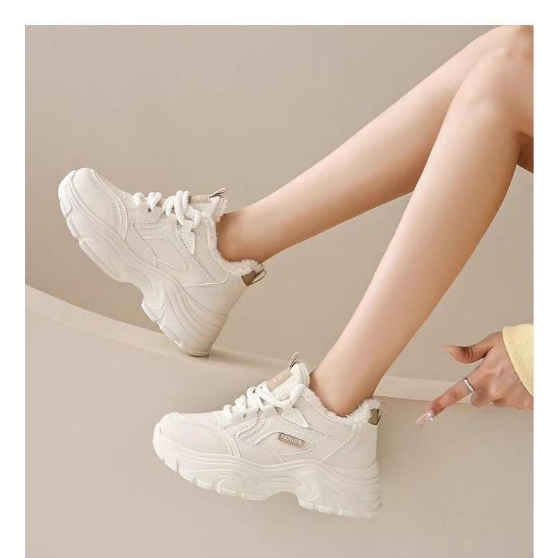 Fleece Lined Women Winter Thick Soled Height Increasing Casual Sports Dad Sneakers