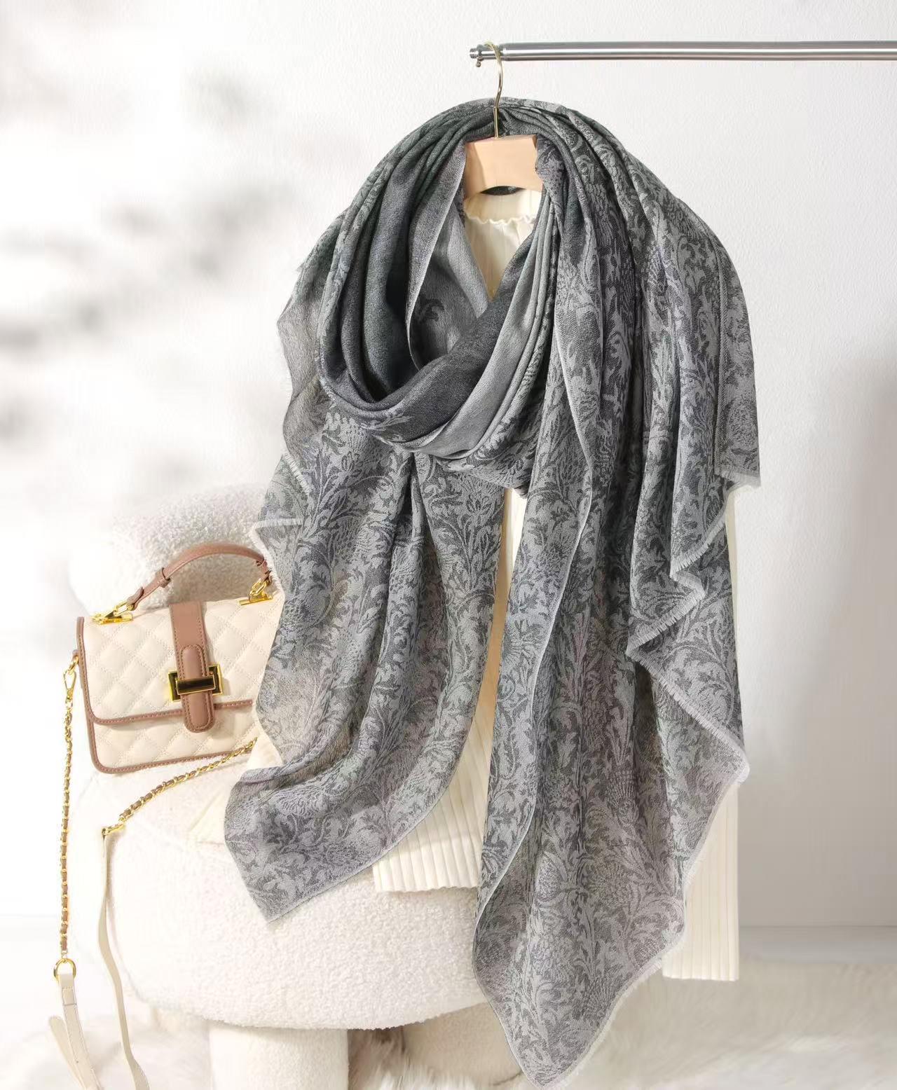 

Inner Mongolia Cashmere Jacquard Shawl with Scottish Thistle - Thin Scarf for Autumn/Winter 200
