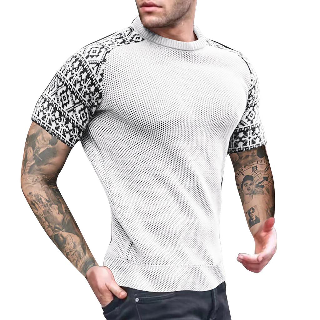 Men's Summer Casual Business Breathable T-Shirts Men's Printed Round Neck Slim Fit T-Shirts