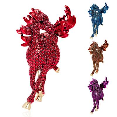 Retro Style Brooch Sparkling Rhinestones Inlaid Horse Theme Pin Clothes Hats Bags Badge Fashion Accessory