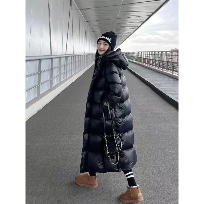 Giacca Lunga Calda in Cotone Piumino Nero Oro, Inverno Versione Coreana Nuova Giacca in Cotone Larga e Spessa Sopra il Ginocchio
