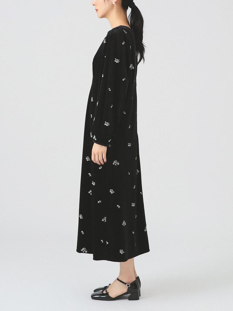 Ray Beams Velvet Embroidered Black 0 Women's Dress,